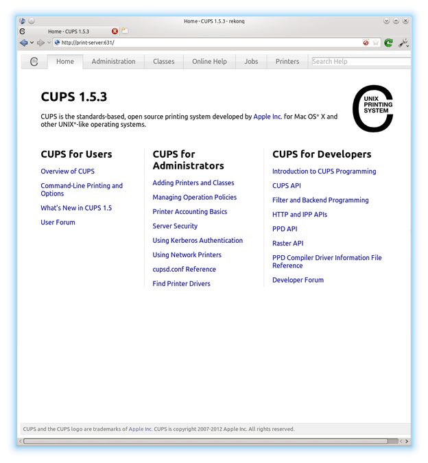 Homepage di CUPS