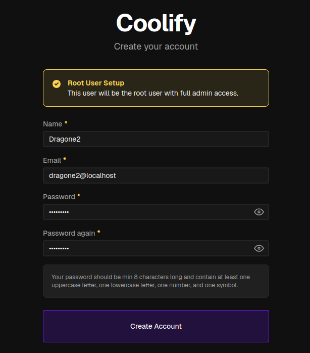 Coolify - Registrazione