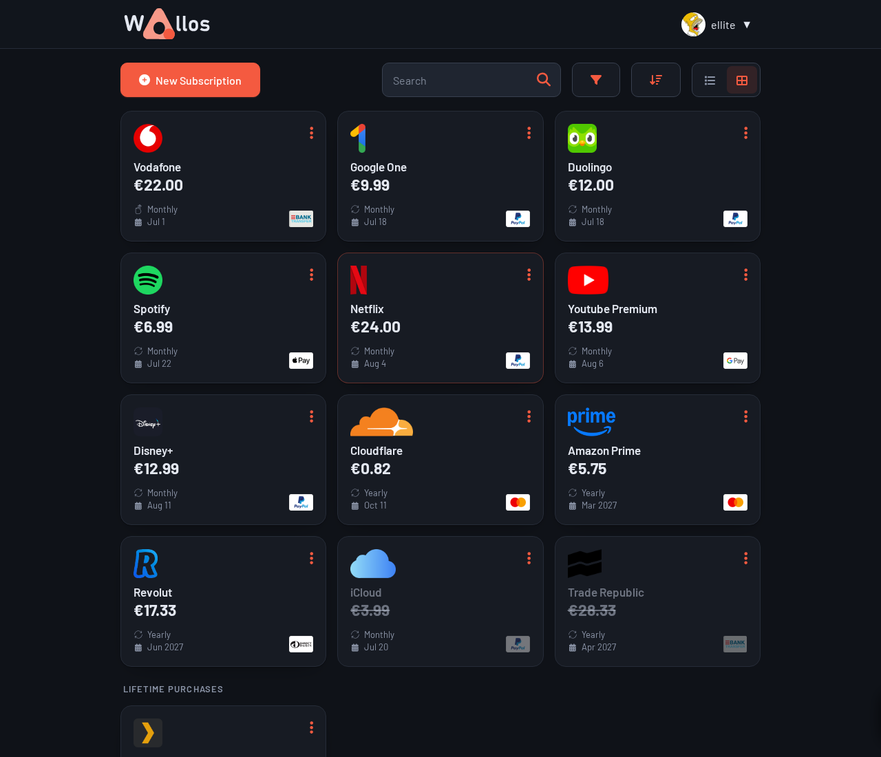 Wallos - Dashboard